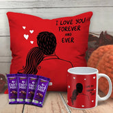 I Love You Forever & Ever Printed Cushion, Mug & Chocolates For Couples